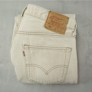 Vintage Levis 501 Jeans Mens 31x31 Cream Off White Straight Leg USA Made